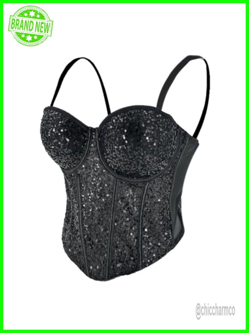 Womens Sequin Mesh Bustier Corset Top Padded Strapless Party